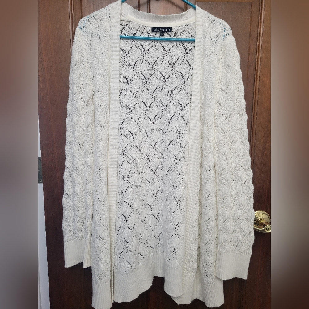Love Ellie White Knit Cardigan, Size Large